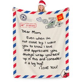 Blanket Gifts for Mom, Anniversary Birthday Gifts for Mom from Daughter Son, Dear Mom Blanket for Mother's Day, Christmas, Valentine's Day, I Love You Mom Letter Warm Soft Throw Blanket 80"×60"