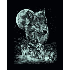Mammut Spiel & Geschenk 136017 Kratzbild, Motiv Wölfe, Silber, glänzend, Komplettset mit Kratzmesser und Übungsblatt, Scraper, Scratch, Kritzel, Kratzset für Kinder ab 8 Jahre