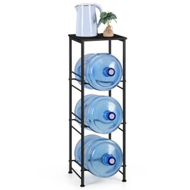 OYEAL Water Jug Holder Stand 5 Gallon Water Bottle Holder Organizer With Shelf, Heavy Duty 3 Tier Water Bottle Storage Rack for Kitchen, Office, Living Room, Black