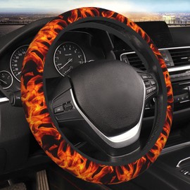 Flames Burning Fire Elastic Steering Wheel Cover, Universal 15 Inch Fit, Neoprene Rubber Car Steering Wheel Covers, Anti-Slip Car Accessories For Men Women