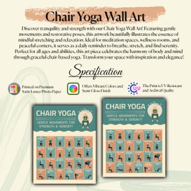 Chair Yoga Chart For Seniors - 24 Illustrated Stretching Poses for Strength & Stability - Yoga Poster for Physical Therapy, Mobility Practice - Mindful Flexibility Routine for the Home, Office or Gym