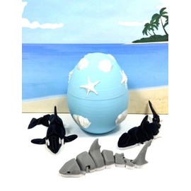 3pcs 3D Printed Sharks and Orca, Articulated Sea Animal Fidget Toys and Egg, Fidget Toy for ADHD Autism AS001-3x-BE