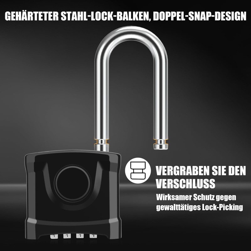 Heavy Combination Lock with Long Shackle, Weatherproof Outdoor Anti-Theft Security