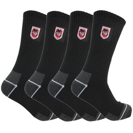 NRL St. George Illawarra Dragons Heavy Duty Reinforced Heel and Toe Work Boot Supporter Socks 4 Pairs, Black | National Rugby League | Men's sizes (11-14)