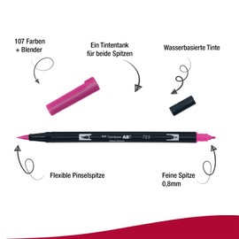 Tombow ABT Dual Brush Pen, Pink Edition, Pen with Two Tips, Perfect for Hand Lettering and Bullet Journal, Watersoluble, Set of 6