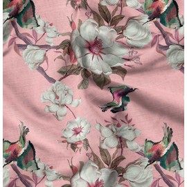 Soimoi Pink Rayon Fabric Floral & Bird Print Fabric by The Yards 42 Inch Wide