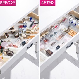 DCA 25 PCS Clear Plastic Drawer Organizer Tray, Bathroom Organizers and Storage Bins for Makeup, Kitchen Utensils, Jewelries, Gadgets, Office Desk