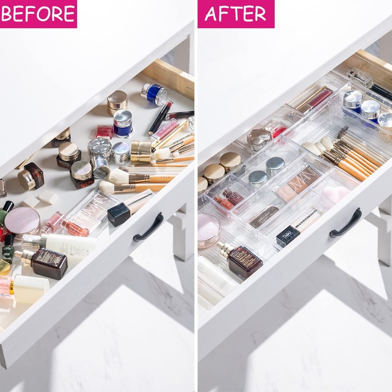 DCA 25 PCS Clear Plastic Drawer Organizer Tray, Bathroom Organizers