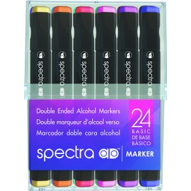 Chartpak Spectra AD Marker, Tri-Nib and Brush Dual-Tip, 24 Assorted Basic Color Set in Hard Plastic Cube, 1 Each (SBASIC24AD)