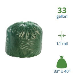 Stout by Envision 33 Gallon 33" x 40" Controlled Life-Cycle Plastic Trash Bags, 40 Bags Per Case, Green, Made in America (G3340E11)