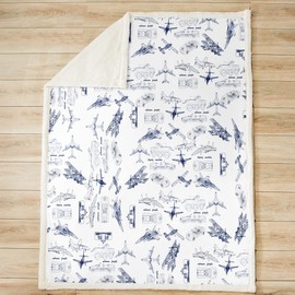 Aircraft Sherpa Blanket Airplane Print Fleece Throw Blanket Decor Aircraft Flying Plush Blanket Microfiber Sketch Style Blue White Fuzzy Blanket Bedroom 40"x50"