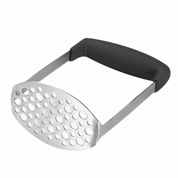 Social Chef Hand Held Potato Masher - Professional Stainless Steel with Soft Comfort Handles Food Masher - Perfect for Potatoes, Beans, Vegetable, Fruits, Avocado, Meat (Black)