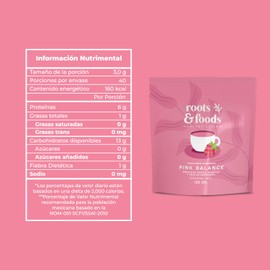 ROOTS & FOODS - Pink Balance "Pink Acai & Pitahaya". De 120 grs, rinde 40 tazas. Deliciosa Bebida Natural y Balance Hormonal. Ingredientes: Camote morado, Acai, Pitahaya, Shatavari, Fenogreco, Maca, Pink Chai | Gluten Free, Vegano, Sin lácteos, Sin azúca