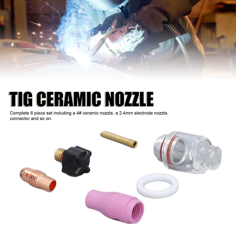 6Pcs TIG Welding Accessory Set 4# Ceramic Nozzle 2.4mm Electrode