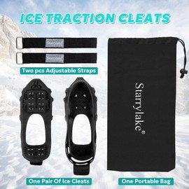 Starrylake Ice Snow Traction Cleats with 24 Steel Studs Crampons Anti Slip Snow Grip for Walking, M