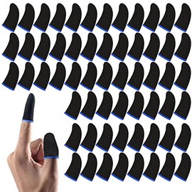 60 Pcs Game Finger Sleeves, Mageeki Thumb Finger Sleeves for Gaming, Anti-Sweat Breathable Seamless Gamer Finger Protectors Fit All Touchscreen Devices (Blue Edge)