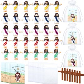 Xihaian 30 Sets Mini Jesus Figurines Bulk Easter Little Tiny Jesus Figures with Cross Prayer Scripture Cards and Organza Bags Religious Gifts Party Favors for Church Events Souvenir