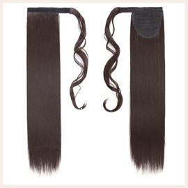 TESS Ponytail Extension, Brown, 66 cm, Dark Brown (#4A) Straight Braid Extension, Ponytail Hairpiece, 100 g, Long Hair Extension Braid