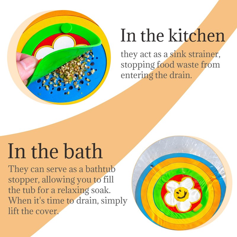 Rainbow Silicone Drain Stopper 2 Pack - Tub & Shower