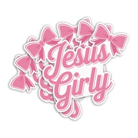 Set 3Pcs Jesus Girly Sticker Funny Quotes Pink Bows Christian Bible Verses Humor Religious Waterproof Die-Cut Vinyl for Water Bottle Laptop Phone for Friend Coworker Dad Mom (2 Inches)