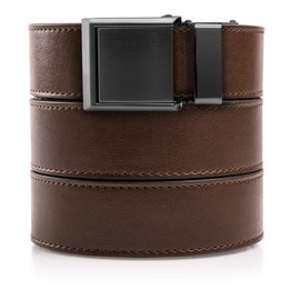 SlideBelts Ratchet Belt with Square Buckle - Custom Fit (Mocha Brown Leather with Square Gunmetal Buckle (Vegan), One Size)