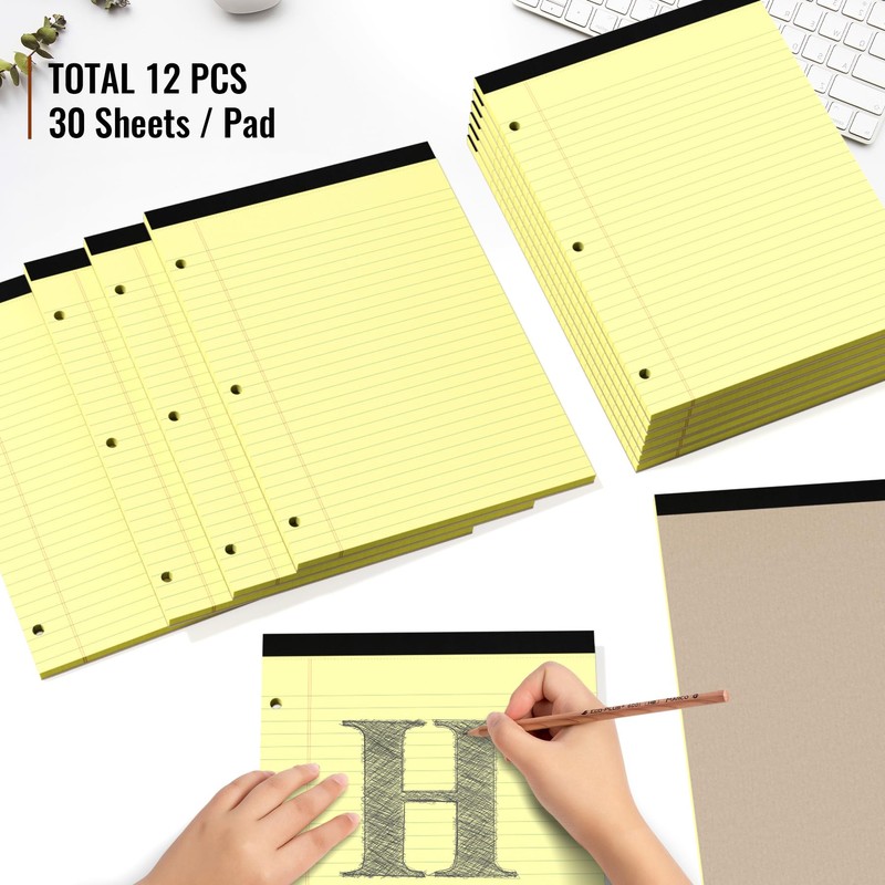 HAUTOCO 8.5 x 11 Legal Pads 12 Pack Yellow Wide