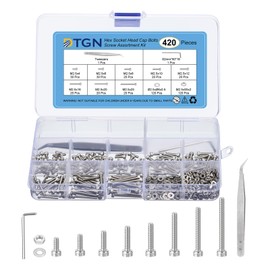 DTGN 420pcs M2.5 Metric Thread Assortment Bolt and Nut Kit 304 Stainless Steel M2.5x4/6/8/10/12/16/20/25mm Hex Socket Head Cap Screw Bolt Set with Wrench Washer Tweezers