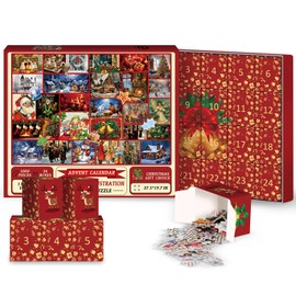 Christmas Advent Calendar Jigsaw Puzzle 1000 Piece for Adult, Christmas Countdown Santa Claus Jigsaw Puzzles, Aesthetic Holiday Snowman Winter Collage Puzzle