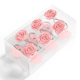 Cute Rose Floral Shower Curtain Hooks Rings for Bathroom,Pink 12PCS