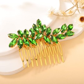 Teyglen Crystal Bride Wedding Hair Comb Handmade Rhinestone Side Hair Comb Simple Red Blue Black Green Hair Pieces Bridal Headpieces Hair Accessories for Women Girl Brithday Prom (Green)
