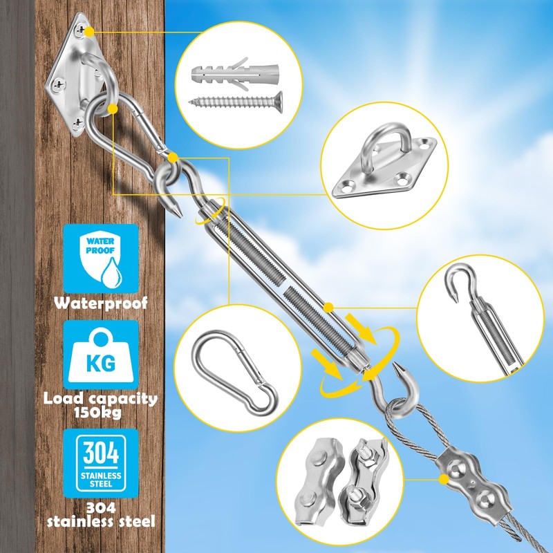 57Pcs Sun Shade Sail Hardware Kit 6 inch with 4Pcs