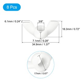 sourcing map 3/8"-16 Wing Nut 8 Pcs, Nylon Butterfly Wing Nuts Fasteners Parts Hand Twist Tighten Wing Nuts for Machinery Electronic Equipment DIY, White