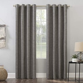Sun Zero 56583 Brooks Burlap Weave Thermal Extreme 100% Blackout Grommet Curtain Panel, 52" x 84", Taupe/Cocoa Brown
