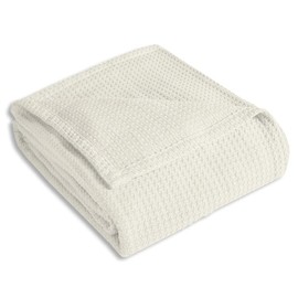 Gorgeous 100% Cotton Blanket with Basket Weave Design & Charming Texture | Traditional & Farmhouse Style | King Size, Pretty Ivory Cream Shade | All Season Warmth Durable Comfy & Stylish Solid Color