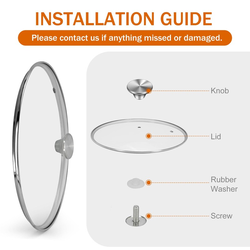 6.5 inch Tempered Glass Lid with Stainless Steel Handle, Versatile