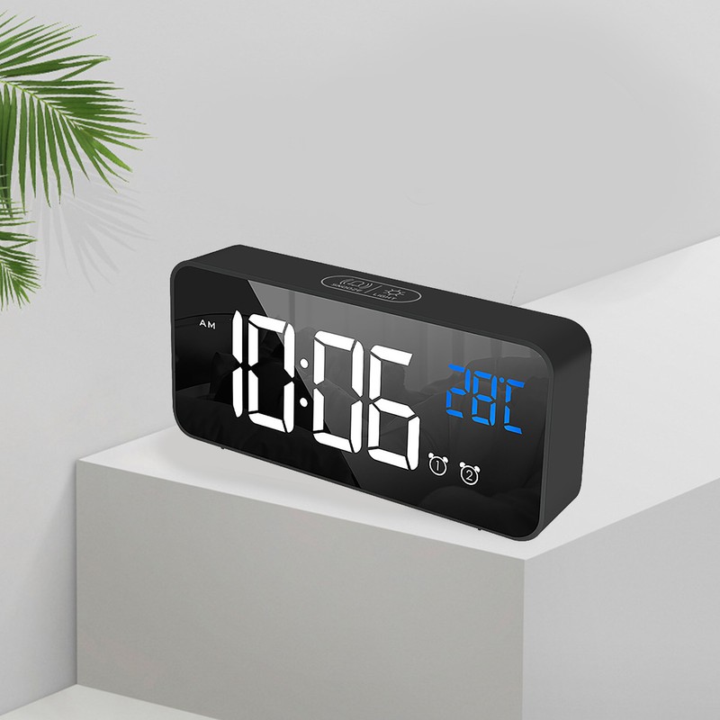 LED Alarm Electric Clock Multifunctional Exquisite Mirrored Surface Silent Bedside