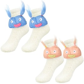 Yearntown 2 Pairs Silly Novelty Monster Socks 3D Eyes Adult Chenille Fuzzy Plush Crew for Socks Day(Blue and Pink)