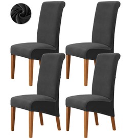 Deisy Dee Stretch XL/Oversized Extra Large Velvet Dining Room Chair Covers for Kitchen Dining，Removable Washable Chair Protectors Slipcovers (Black, 4)