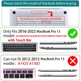 Teryeefi Case for MacBook Pro 13 inch 2022 2021 2020 M1 M2 A2338 A2289 A2251 A2159 A1989 A1706 with Touch Bar & Touch ID, Plastic Crystal Hard Shell & Keyboard Skin for 2016-2019 Mac Pro 13, Pink