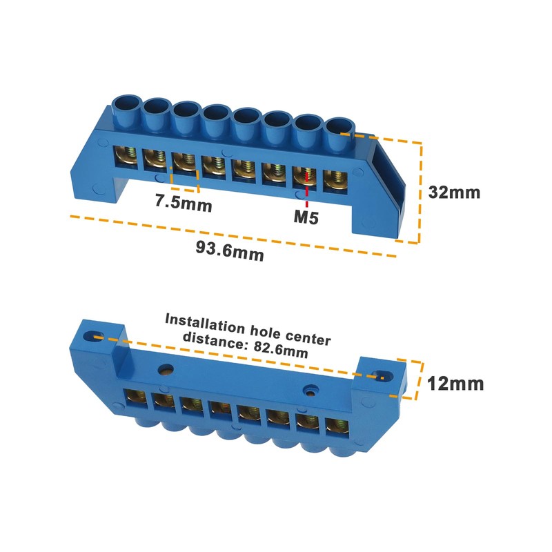 ECSiNG 2pcs 8 Hole Bridge Terminal Blocks Copper Terminal Block