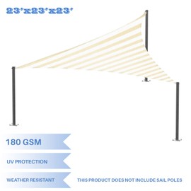 E&K Sunrise 23' x 23' x 23' Sun Shade Sail - Beige & White Stripes Equilateral Triangle Canopy UV Block Durable Awning Perfect for Canopy Outdoor Garden Backyard-Customized
