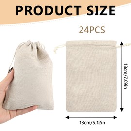 Moosono Pack of 24 Fabric Bags, 13 x 18 cm Cotton Bags with Drawstring, Linen Bag for Filling, Fabric Bag Small for DIY Advent Calendar Crafts Birthday Wedding Christmas