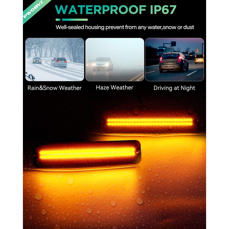 PWOBVZ Full LED Side Marker Lights for 1987-1995 Jeep Wrangler