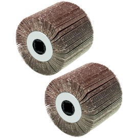 QWORK Flap Sanding Wheel, 2 Pack Wire Drawing Polishing Wheel, Aluminum Oxide Drum Burnishing Brush, 4.5" x 4" with 3/4"-4 Keyway (120 grit), Remove Rust/Weld Burr/Grinding