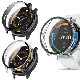 carinacoco 2 Pack PC Case Compatible for Garmin Venu 3 With Screen Protector, Full Coverage Hard PC Shockproof Protective Cover, Transparent + Black