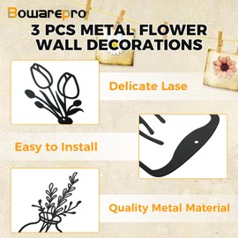 bowarepro 3 Stück Metall Blume Wanddekor Minimalistische Vase Blumen Wandkunst Wandskulptur für Terrasse Balkon Wohnzimmer Badezimmer Schlafzimmer Esszimmer Küche (Schwarz)