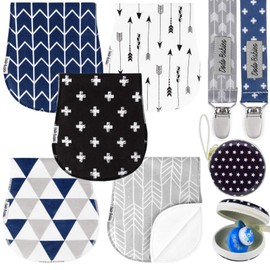 Dodo Babies - Paños para bebé (5 unidades, 2 clips para chupete + funda para chupete de alta calidad, unisex, suave y absorbente, excelente regalo para baby shower/registro