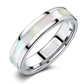 Vakki Men's Women's 6mm Mother of Pearl Shell Wedding Band Silver Engagement Ring Size 8