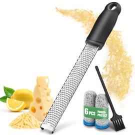 NEUTYPECHIC Cheese Grater, Stainless Steel, Nutmeg Grater, Rubber Plastic Handle, Parmesan Grater, Dishwasher Safe, Garlic Grater with Protective Cover and Finger Protection, Zester Grater, Suitable