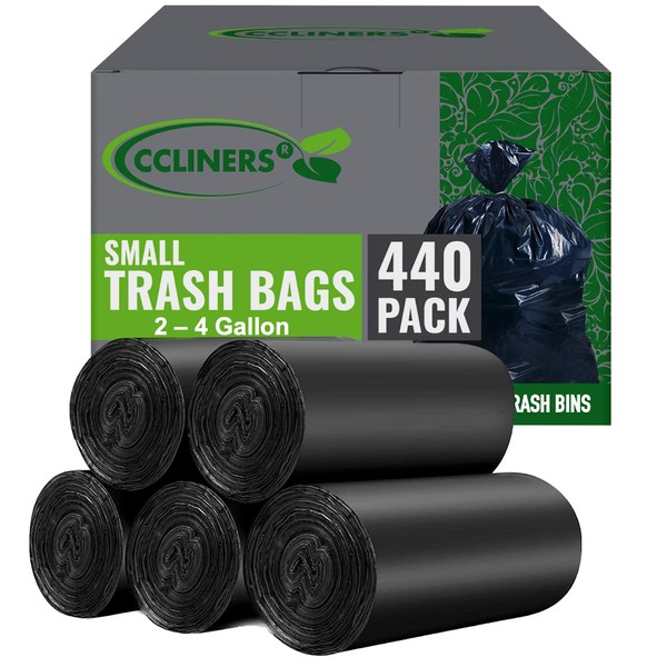 2-4 Gallon Small Black Trash Bags (440 Bags) Bathroom Garbage